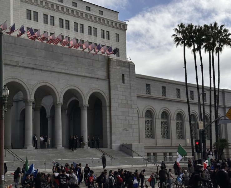 Student protestors in front of Los Angeles City Hall on Feb. 7, 2025
