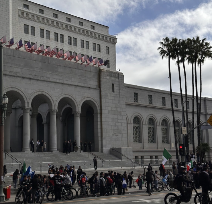 Student protestors in front of Los Angeles City Hall on Feb. 7, 2025