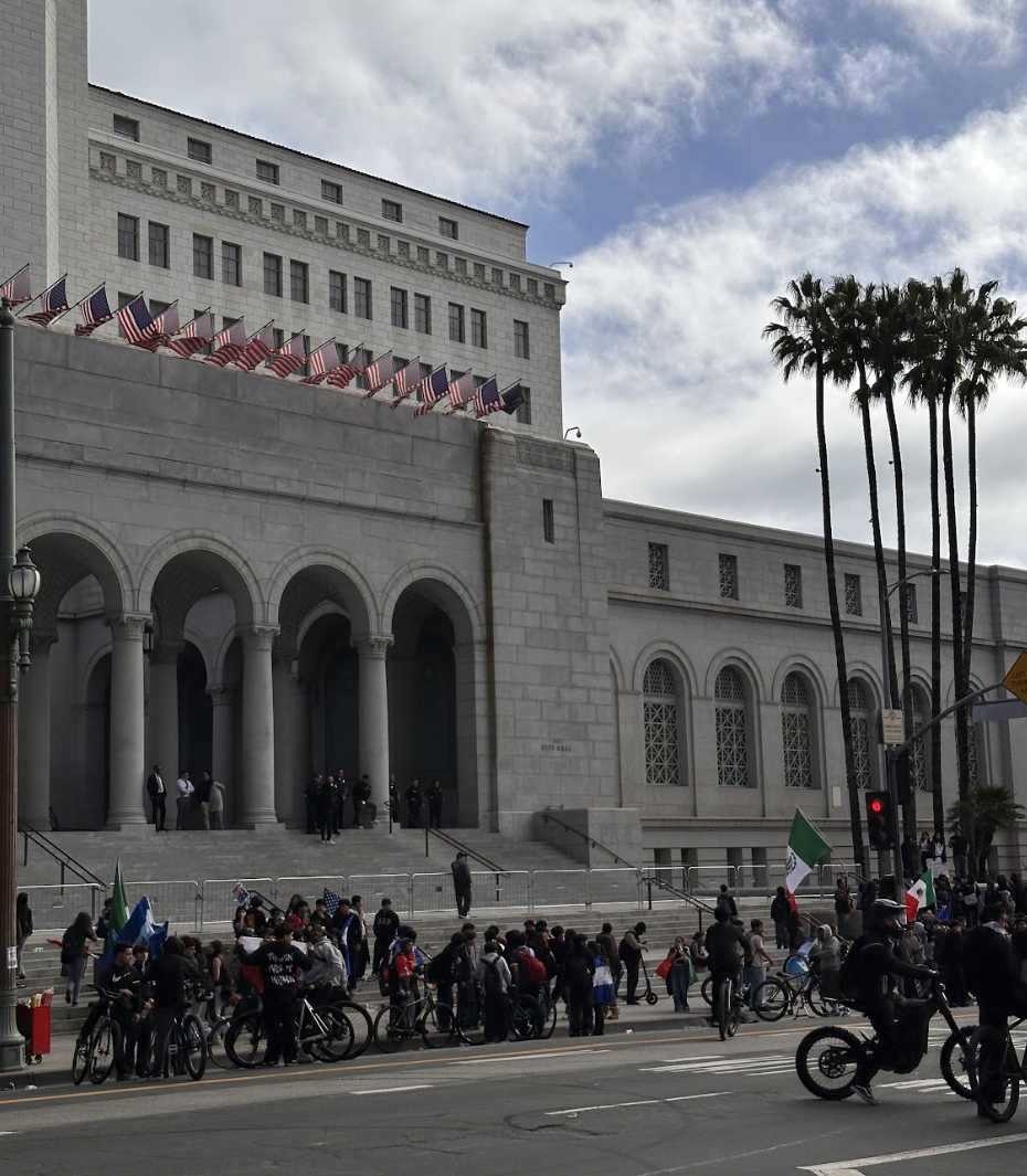 Student protestors in front of Los Angeles City Hall on Feb. 7, 2025