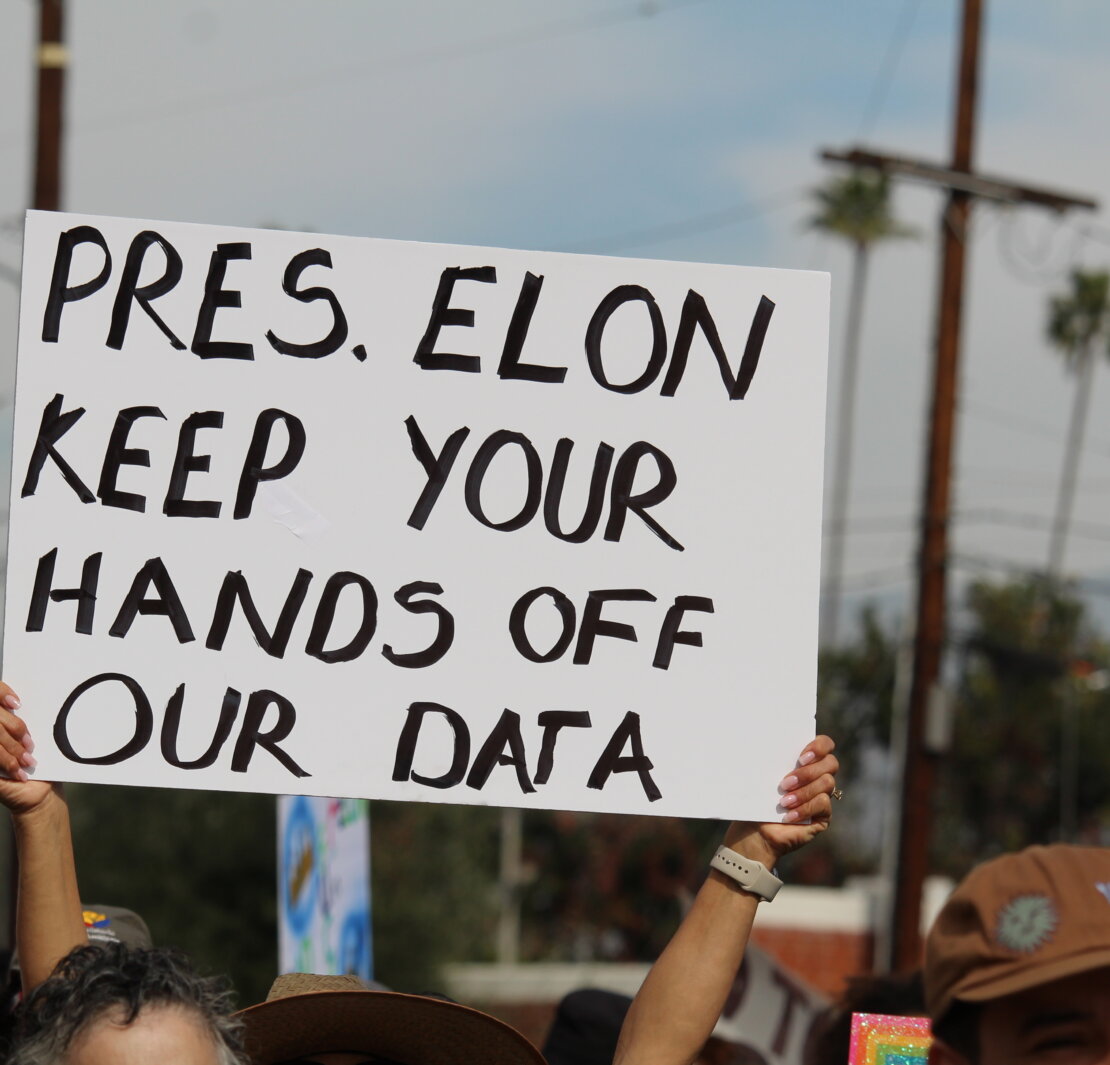 Photo of Presidents Day protestor on Feb. 17, 2025. Courtesy of Garrett Brooks.