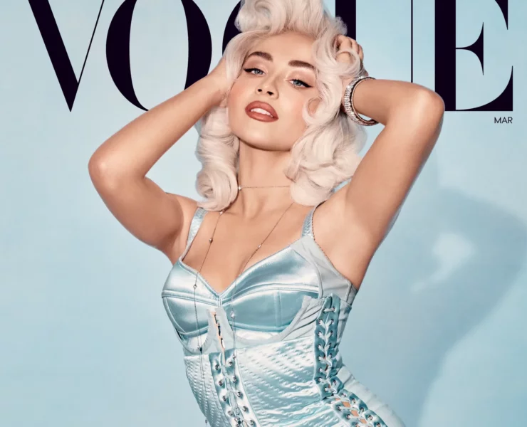 Sabrina Carpenter on the cover of Vogue's March issue. Photographed by Steven Meisel.