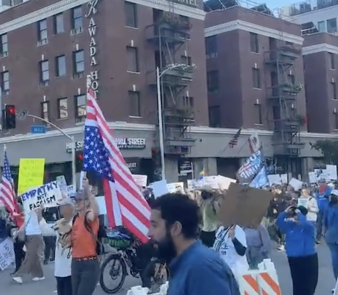 Protestors at "Hands Off!" protest in Los Angeles on Apr. 5.