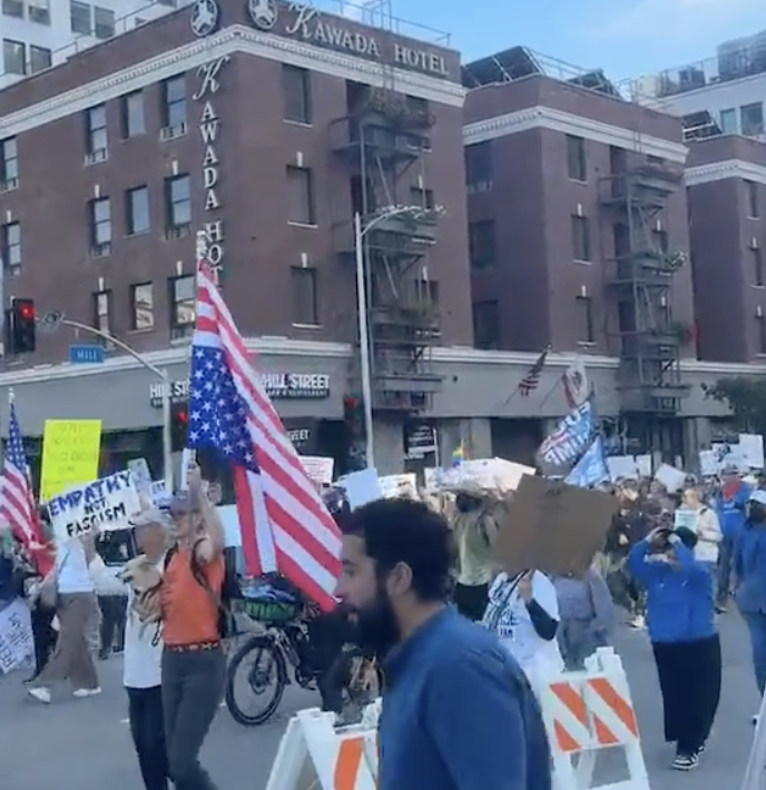 Protestors at "Hands Off!" protest in Los Angeles on Apr. 5.